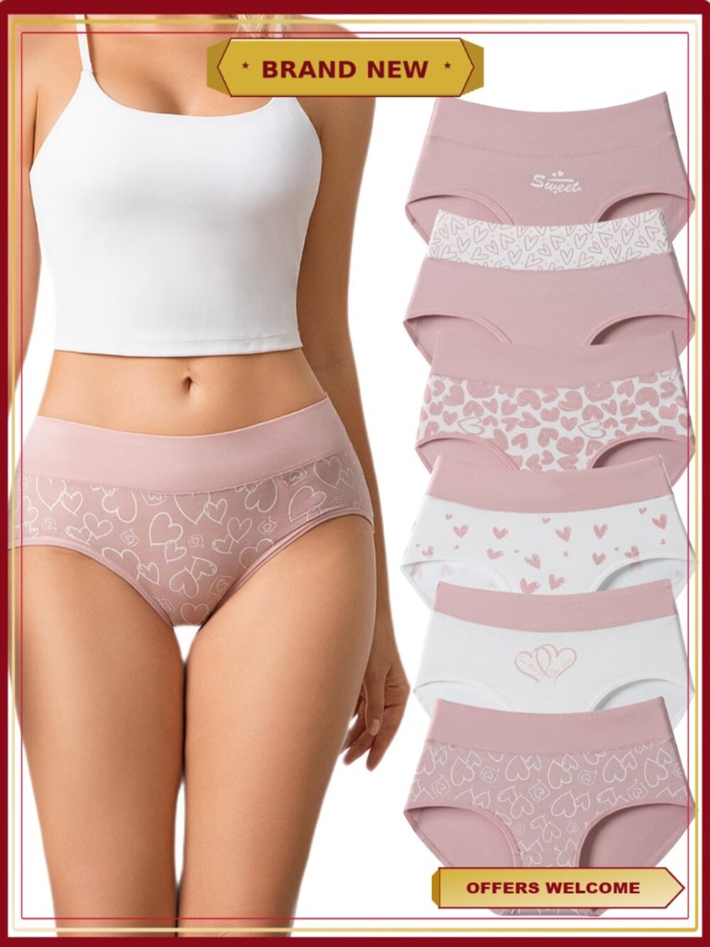 6 Pack Cotton Panties Women Mid Rise Soft Stretch Breathable Underwear